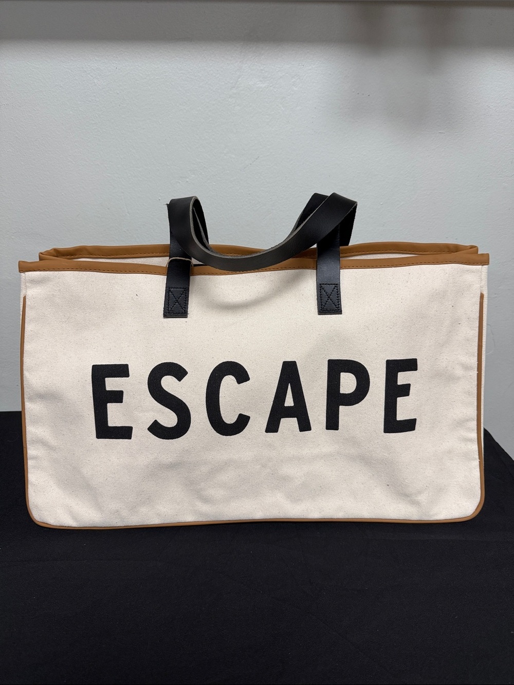 Escape Canvas Tote Bag in Cream with Black Handles